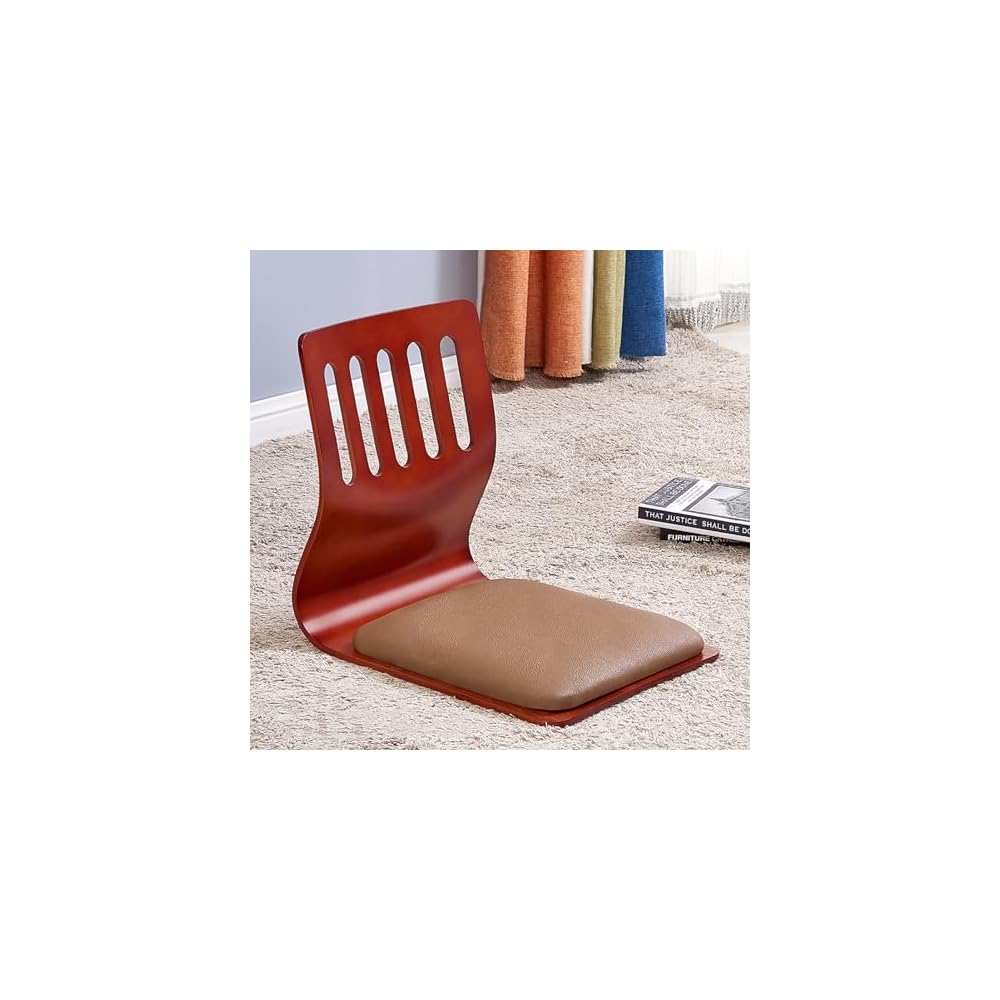 Solitar Japanese Living Room Chair,Upholstered Game Chairs Legless Tatami Chair Wood Meditation Floor Chair,Bay Window Chair Lazy Sofa Chair Floor Seat with Back Support(46X37X43cm(18x15x17inch), B)