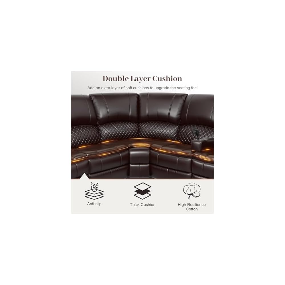 Manual Reclining Sectional Sofa Set, 5 Seats 1+1+3 Leather Reclining