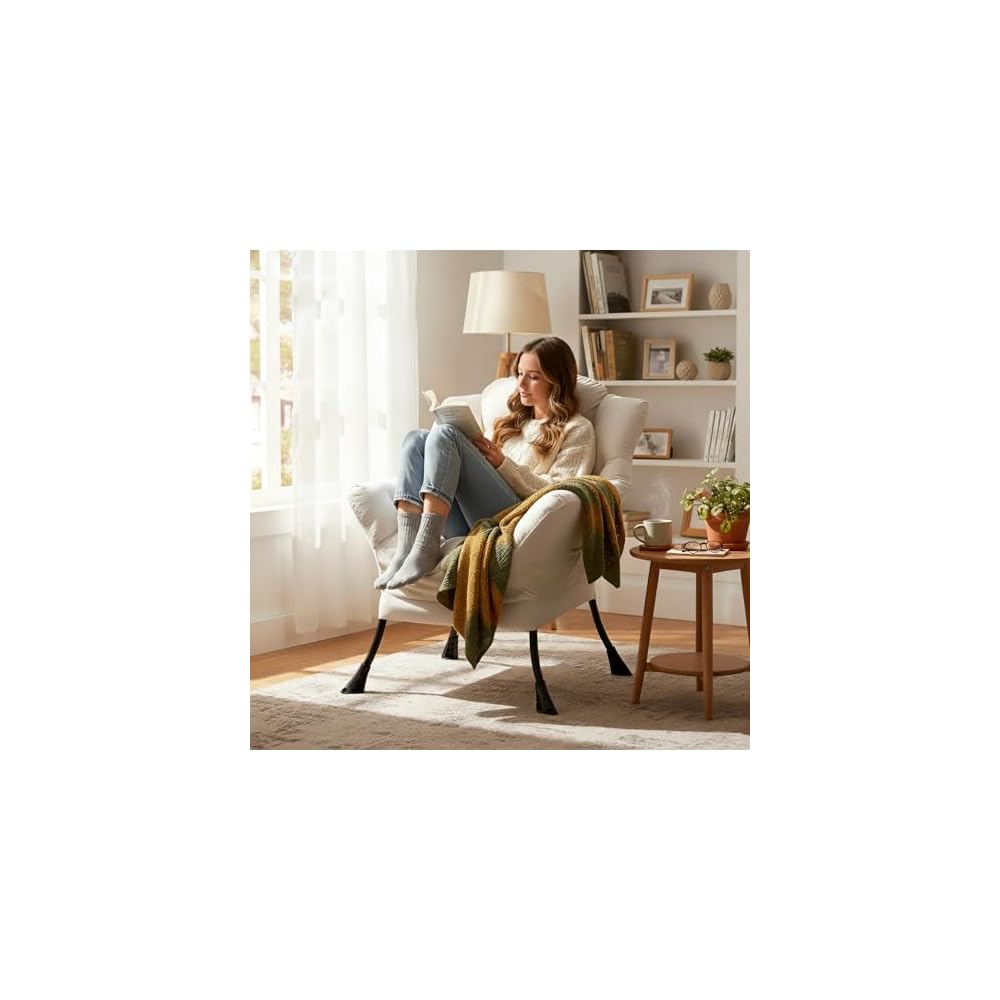 Lazy Chair, Comfy Reading Accent Chair for Bedroom, Beige