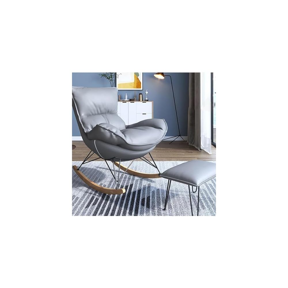 Sofa Rocking Chair Tech Cloth Armchair with Ottoman Mid Century Rocker Recliner,Upholstered Comfy Rocking Chair for Bedroom Living Room(E)