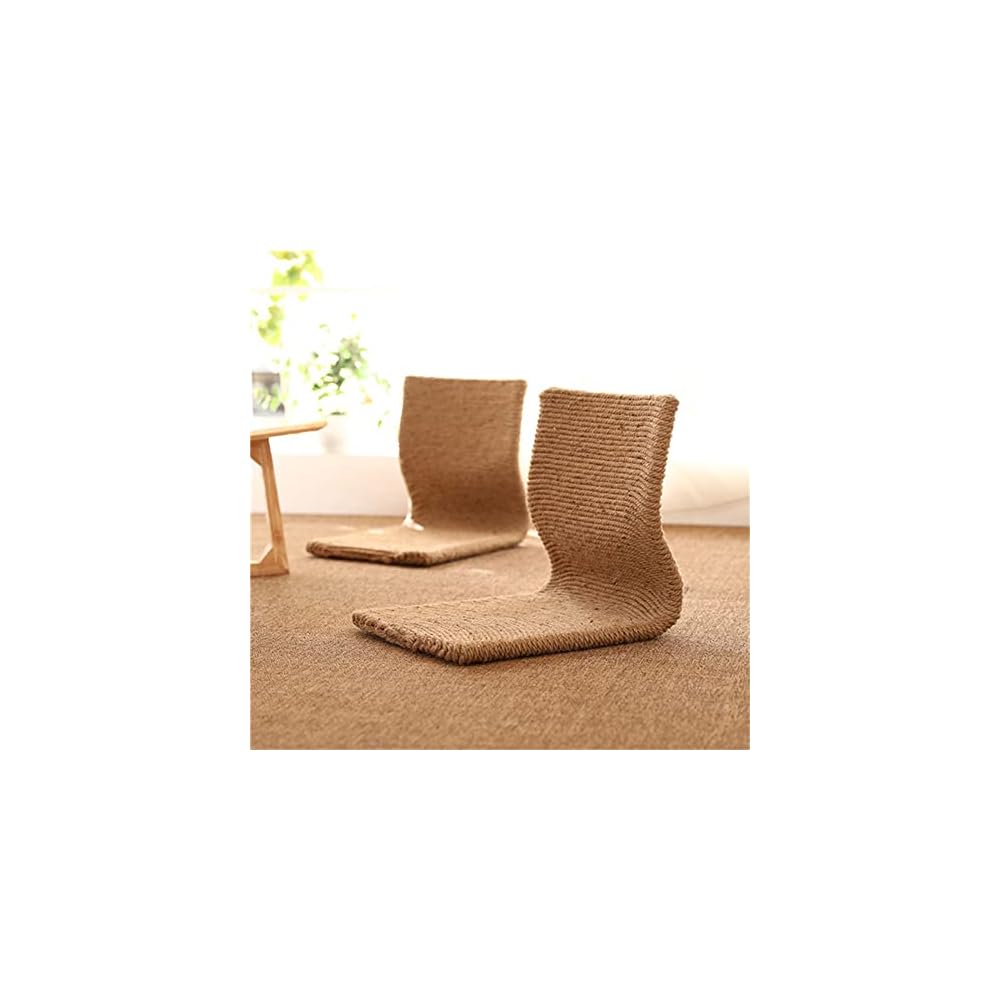 2pcs/lot Floor Chair Handcrafted Padded Knitted Hemp Chair with Backrest Meditation Chair (Natural 43x48x38cm)