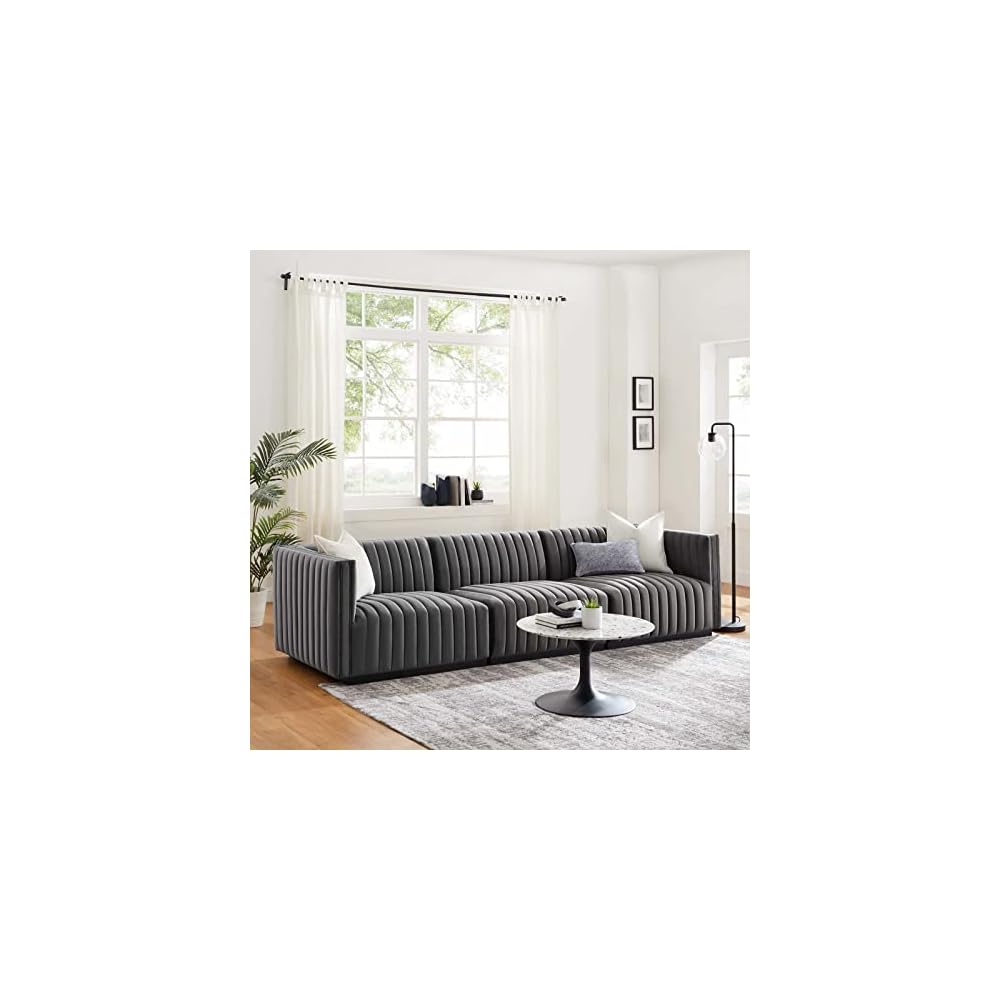 Modway EEI-5500-BLK-GRY Conjure Channel Tufted Performance Velvet Ottoman, Black Gray
