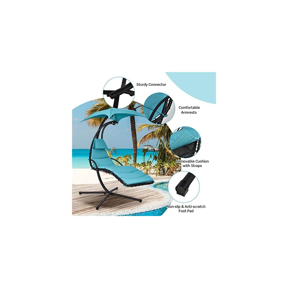Suspension Bent Steel Chair Recliner Swing Removable Canopy and Overhead Light