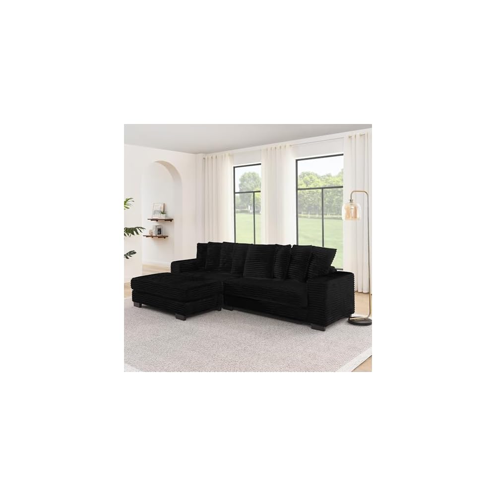ECLYL, Comfortable Compression L-Shaped Modular Combination Sofa, Compression Combination, Modern Minimalist Corduroy Sofa, Suitable for Living Room and Bedroom (Black2)