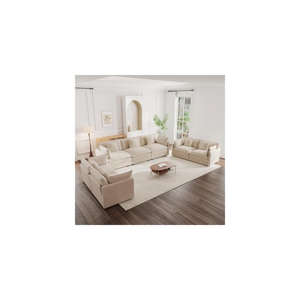mikibama Luxury Oversized 3 Piece Sofa Set, 2 Pieces of 2 Seater and 1 Piece of 3 Seater Sofa, Modern Chenille Comfy Cloud Couches Set with 13 Pillow for Living Room Office, Light Coffee