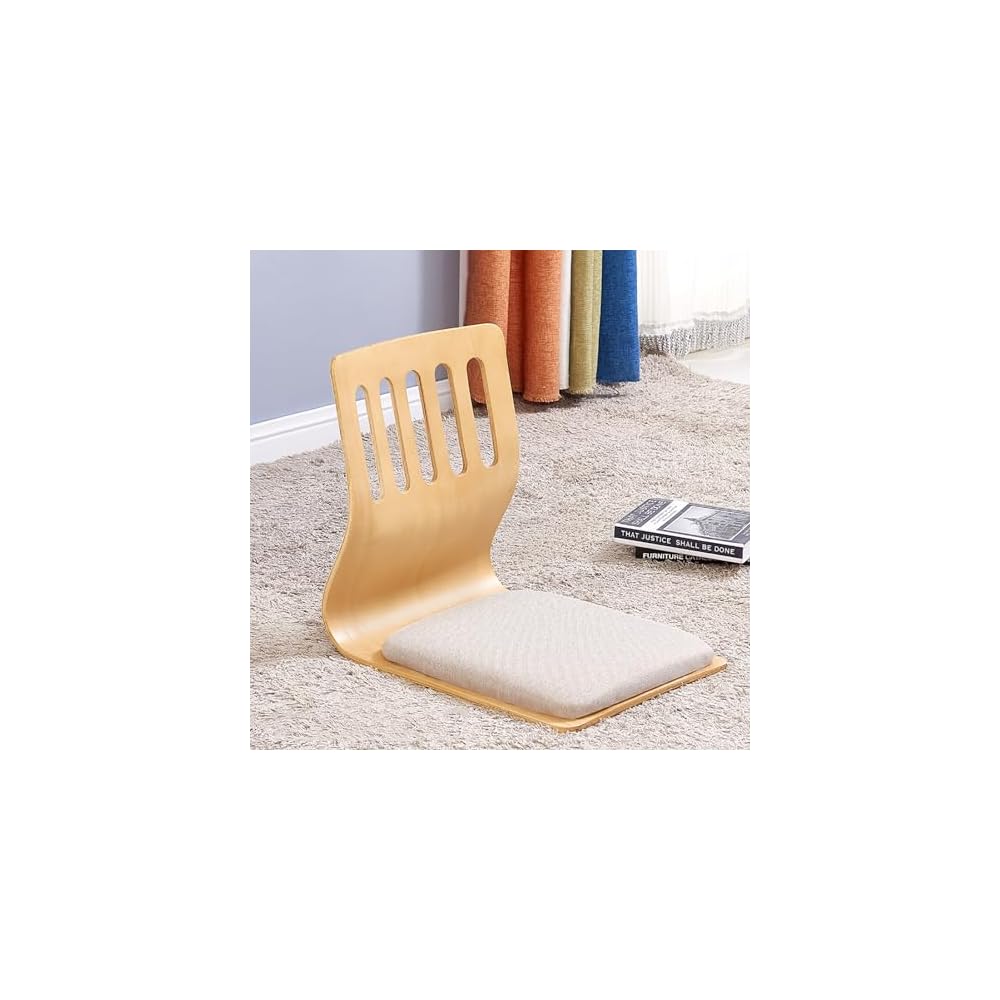 Solitar Japanese Living Room Chair,Upholstered Game Chairs Legless Tatami Chair Wood Meditation Floor Chair,Bay Window Chair Lazy Sofa Chair Floor Seat with Back Support(46X37X43cm(18x15x17inch), B)