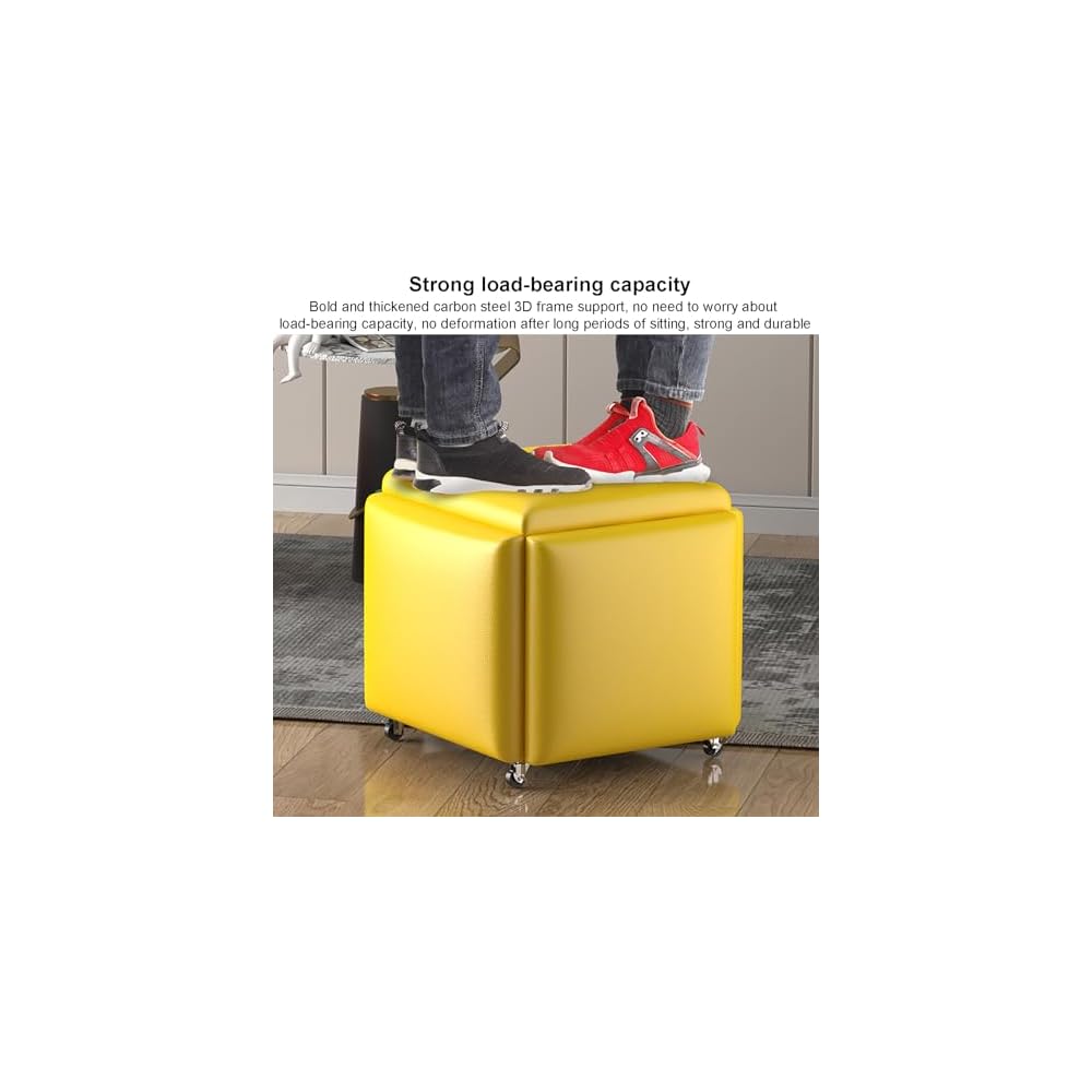 5 in 1 Leather Seating Cube with Swivel Casters Stackable Nesting Stool for Living Room Bedroom