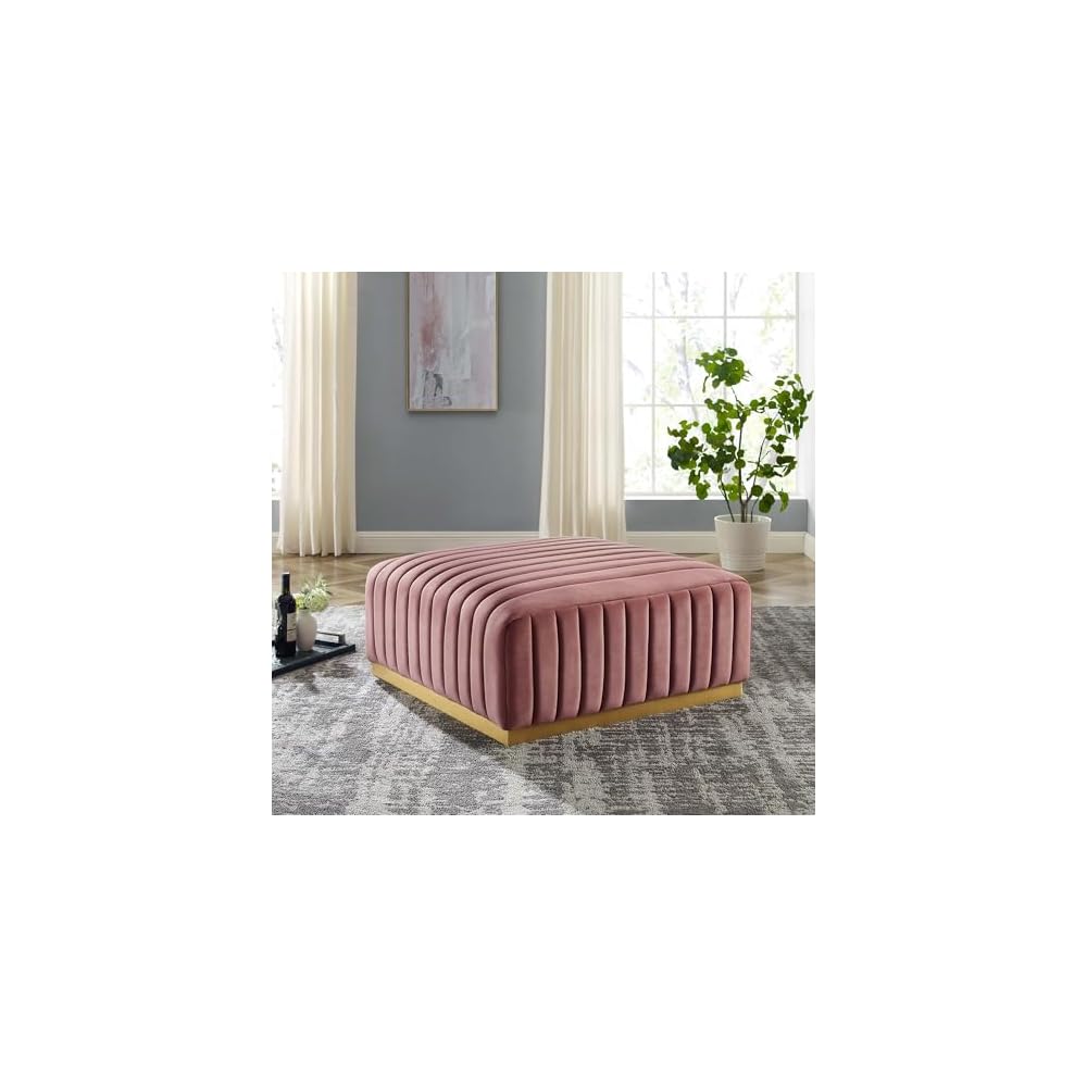 Modway EEI-5500-BLK-GRY Conjure Channel Tufted Performance Velvet Ottoman, Black Gray