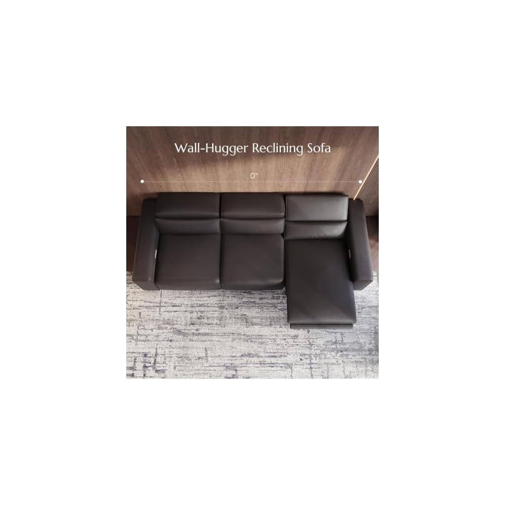 POVISON Benjamin 77'' Faux Leather Reclining Sofa, 2 Seater, Black