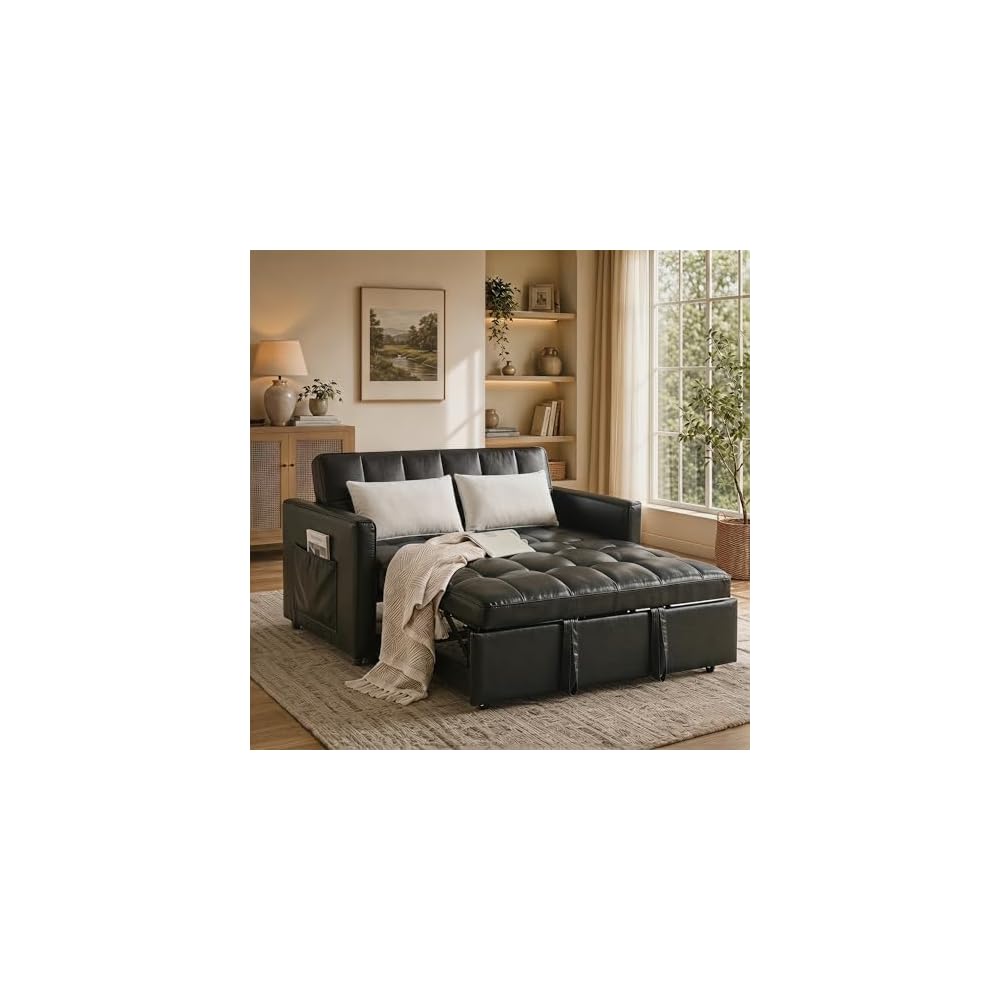 NicBex Leather Sleeper Sofa Bed with Adjustable Backrest & Pockets, Gray