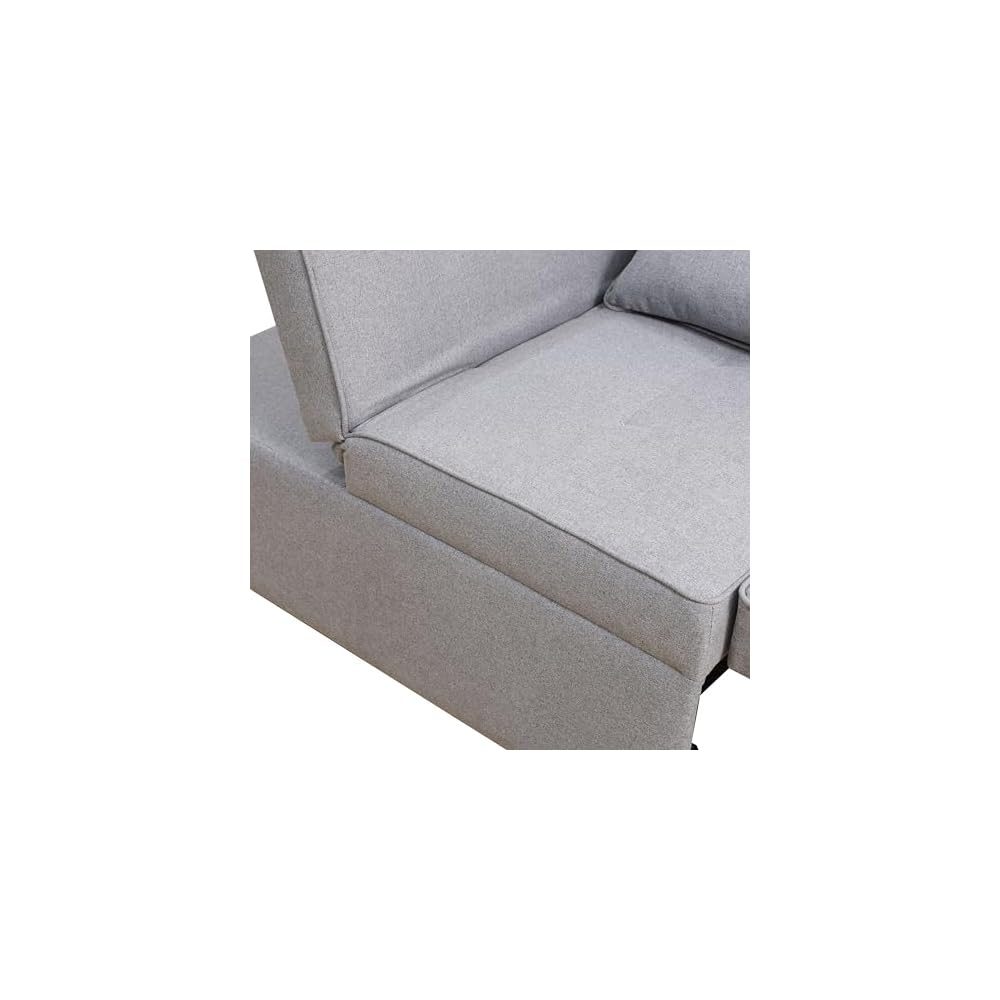 Sleeper Sofa, 4-in-1 Convertible Ottoman Couch Bed, Modern Sackcloth Futon Sofa Bed with 2 Pillows Adjustable Backrest, Recliner Folding Loveseat for Living Room, Apartment Dorm, Office,Grey