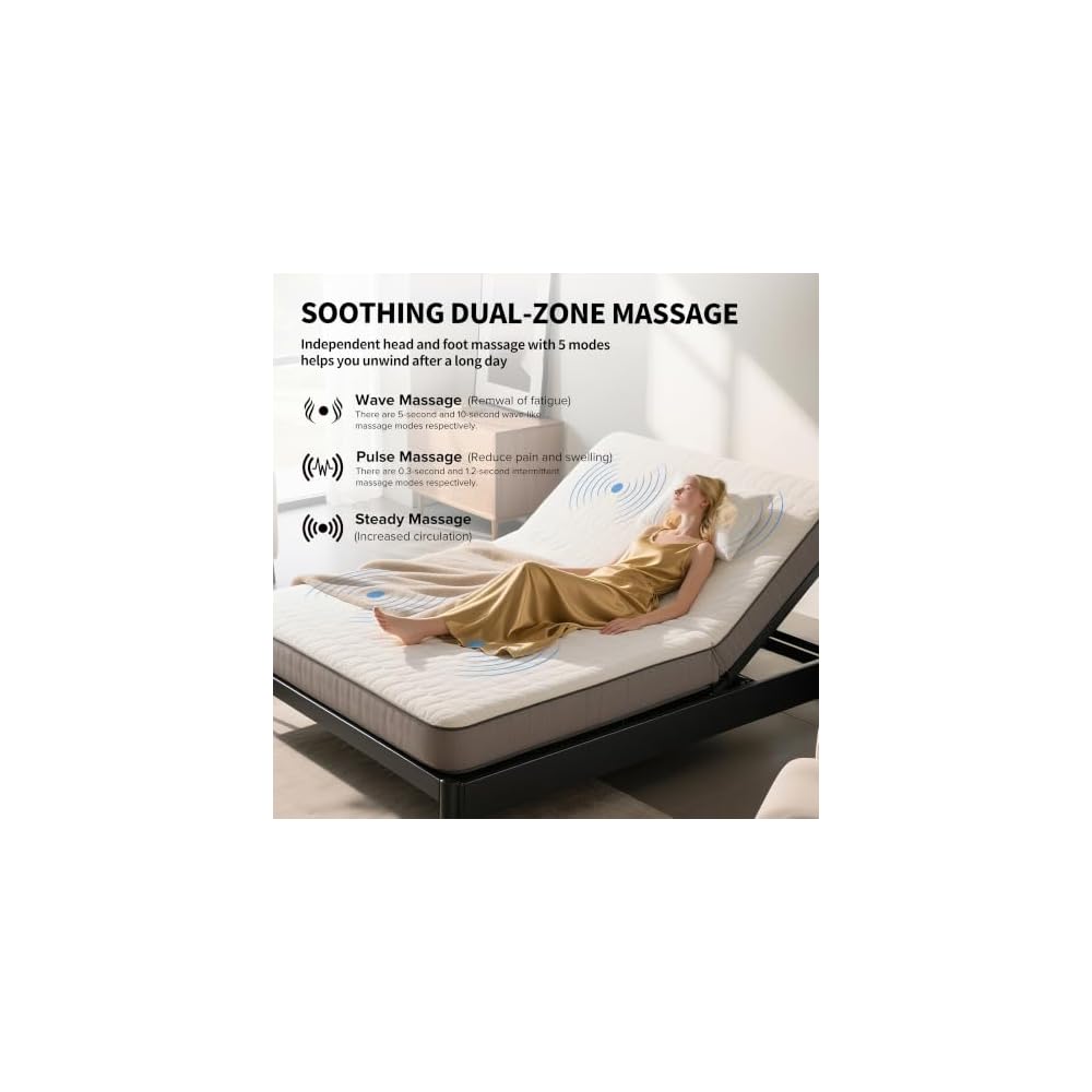 Queen Adjustable Bed Frame with Massage, Zero Gravity & Wireless Remote