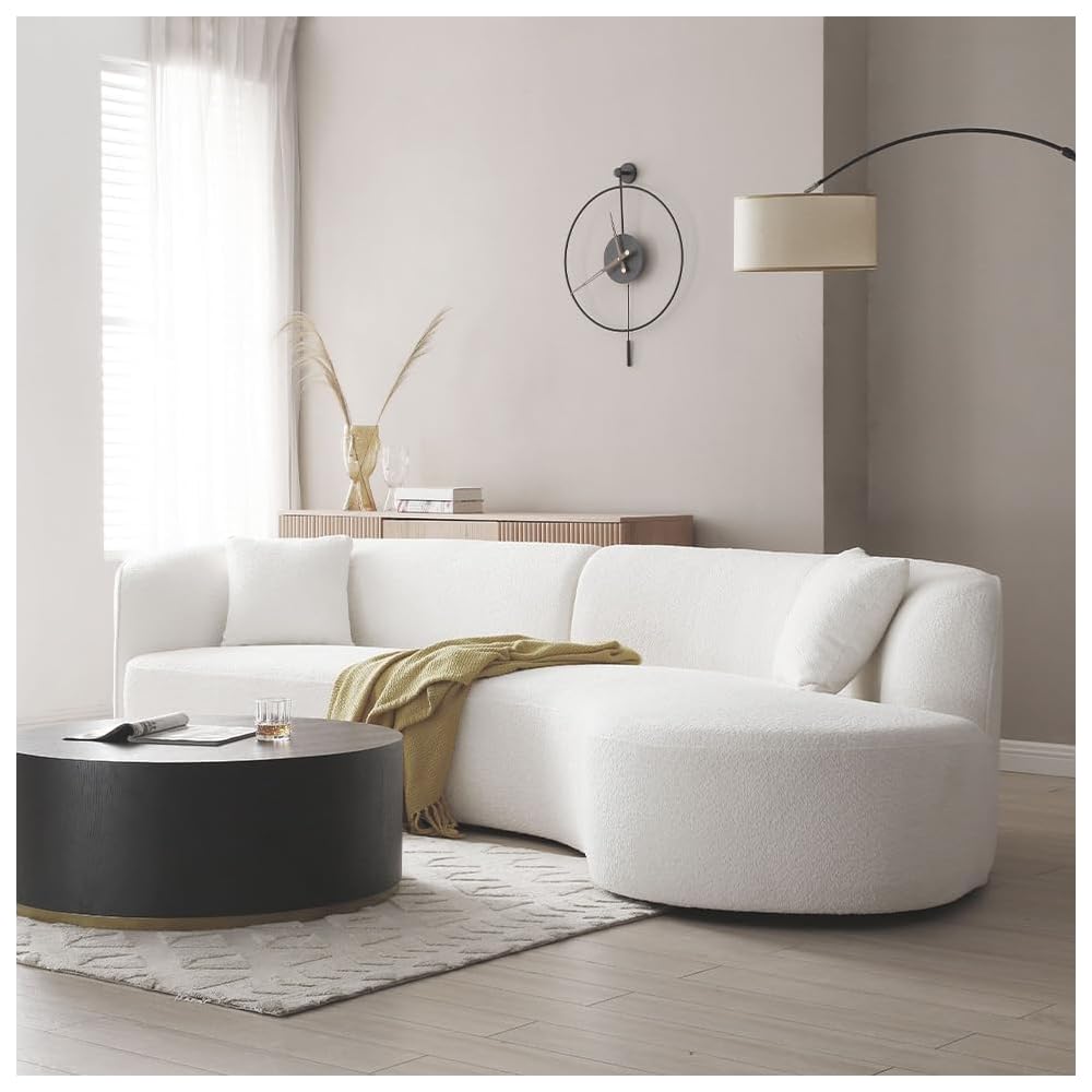 124.8" Beige Curved Cloud Sofa Living Room, Modern Upholstery Boucle Comfy Cream White Modular Sectional Couch with Pillows, 126.37" W x 38.58" D x 28.54" H