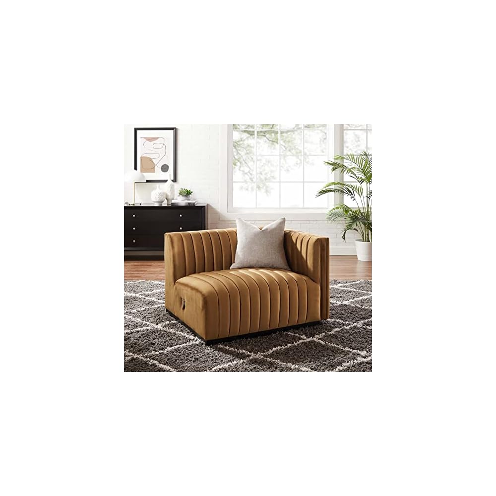 Modway EEI-5500-BLK-GRY Conjure Channel Tufted Performance Velvet Ottoman, Black Gray