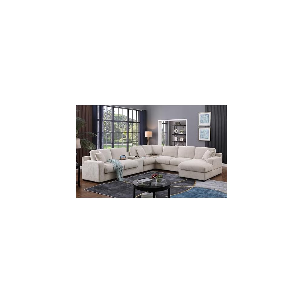 Lilola Home Celine 141.5" Beige Chenille Fabric Corner Sectional Sofa