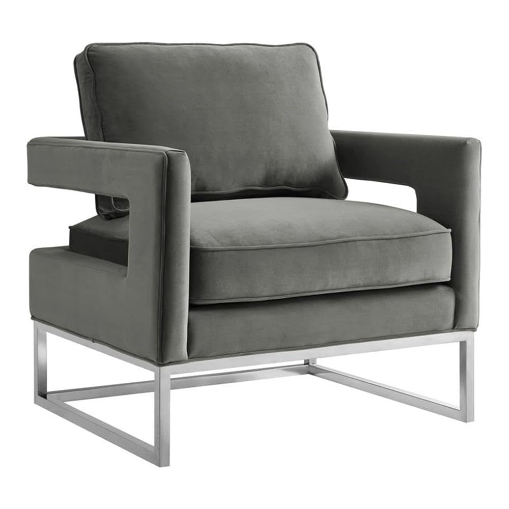 Tov Furniture Avery Upholstered and Metal Accent Armchair (Grey-Silver)