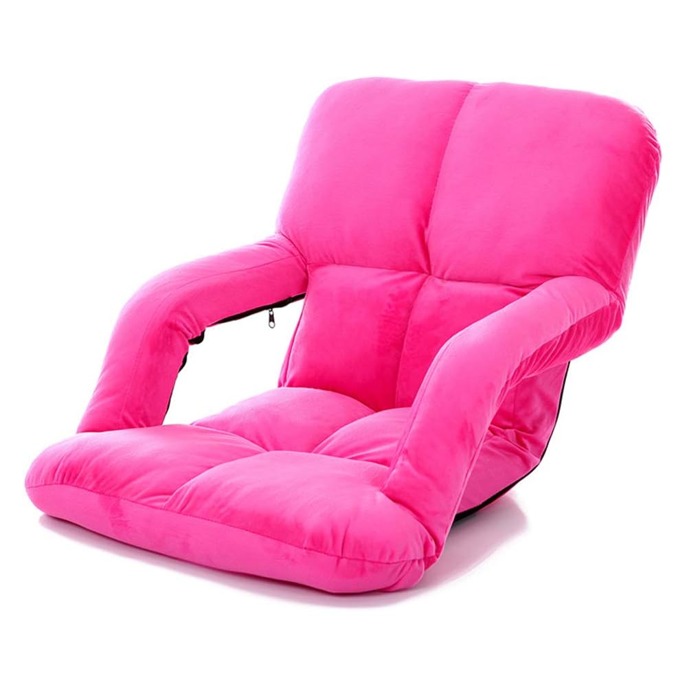 Floor Recliner Adjustable Angle Folding Lazy Sofa Adjustable Floor Game Recliner Bed Recliner with Armrest Home and Office Recliner (Rose Red)