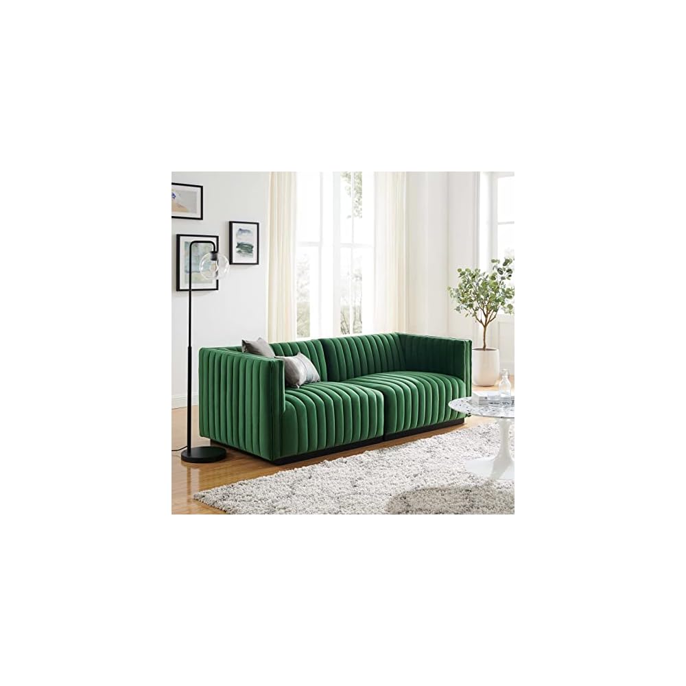 Modway EEI-5500-BLK-GRY Conjure Channel Tufted Performance Velvet Ottoman, Black Gray