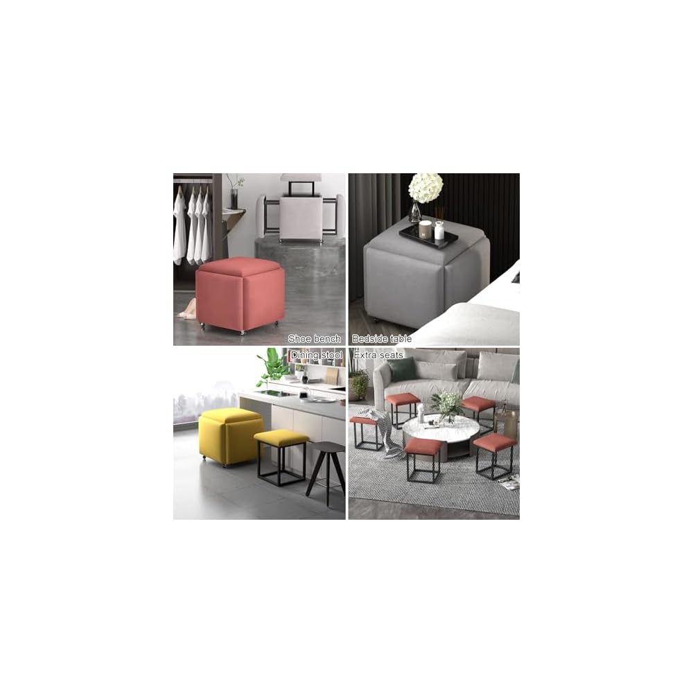 5 in 1 Leather Seating Cube with Swivel Casters Stackable Nesting Stool for Living Room Bedroom