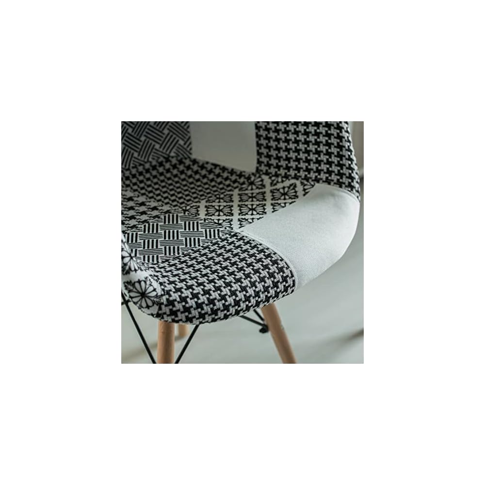 Mid-Century Modern Fabric Arm Chairs Set of 2, Barrel Accent Chairs for Living Room, Beech Wooden Legs, Black and White