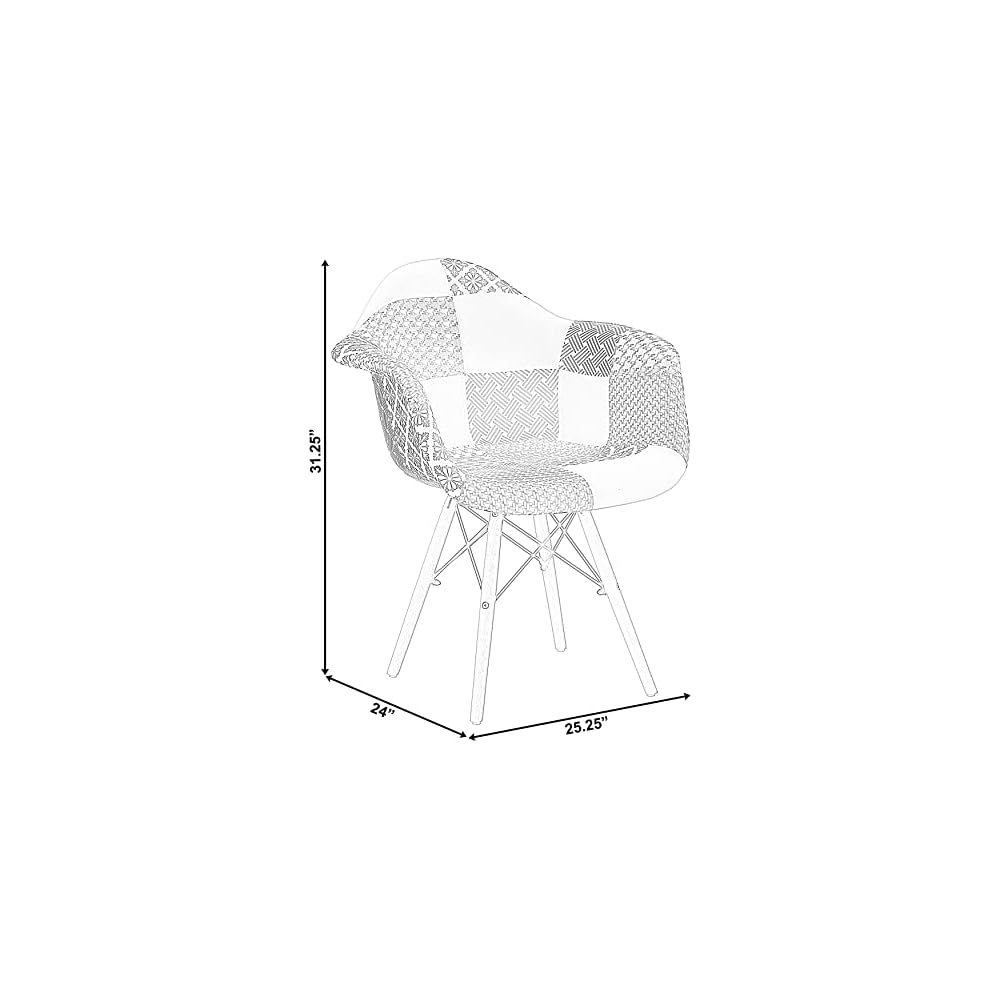 Mid-Century Modern Fabric Arm Chairs Set of 2, Barrel Accent Chairs for Living Room, Beech Wooden Legs, Black and White