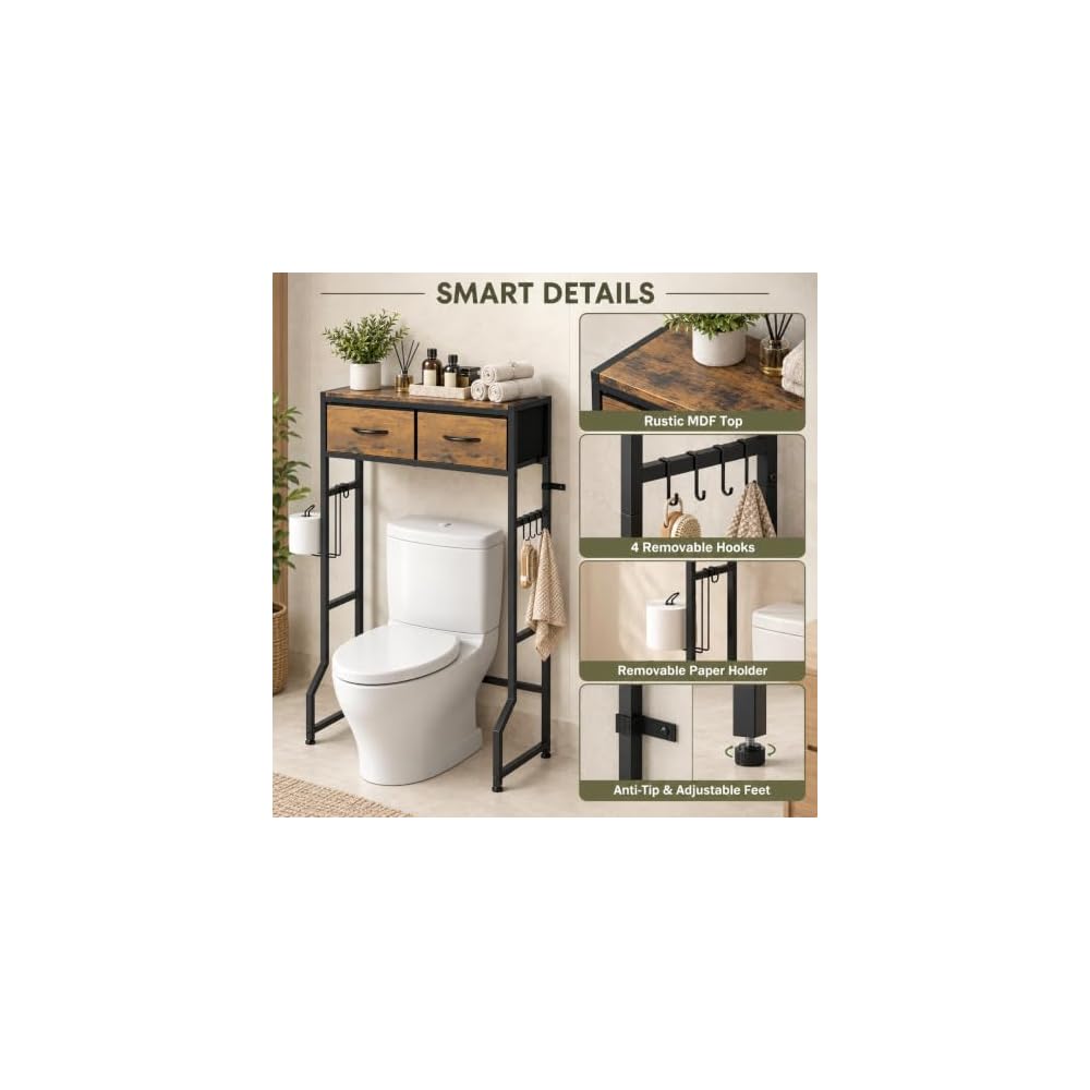 ETELI Over The Toilet Storage Cabinet with 2 Drawers Over The Toilet Shelf