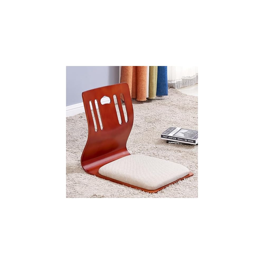 Solitar Japanese Living Room Chair,Upholstered Game Chairs Legless Tatami Chair Wood Meditation Floor Chair,Bay Window Chair Lazy Sofa Chair Floor Seat with Back Support(46X37X43cm(18x15x17inch), B)