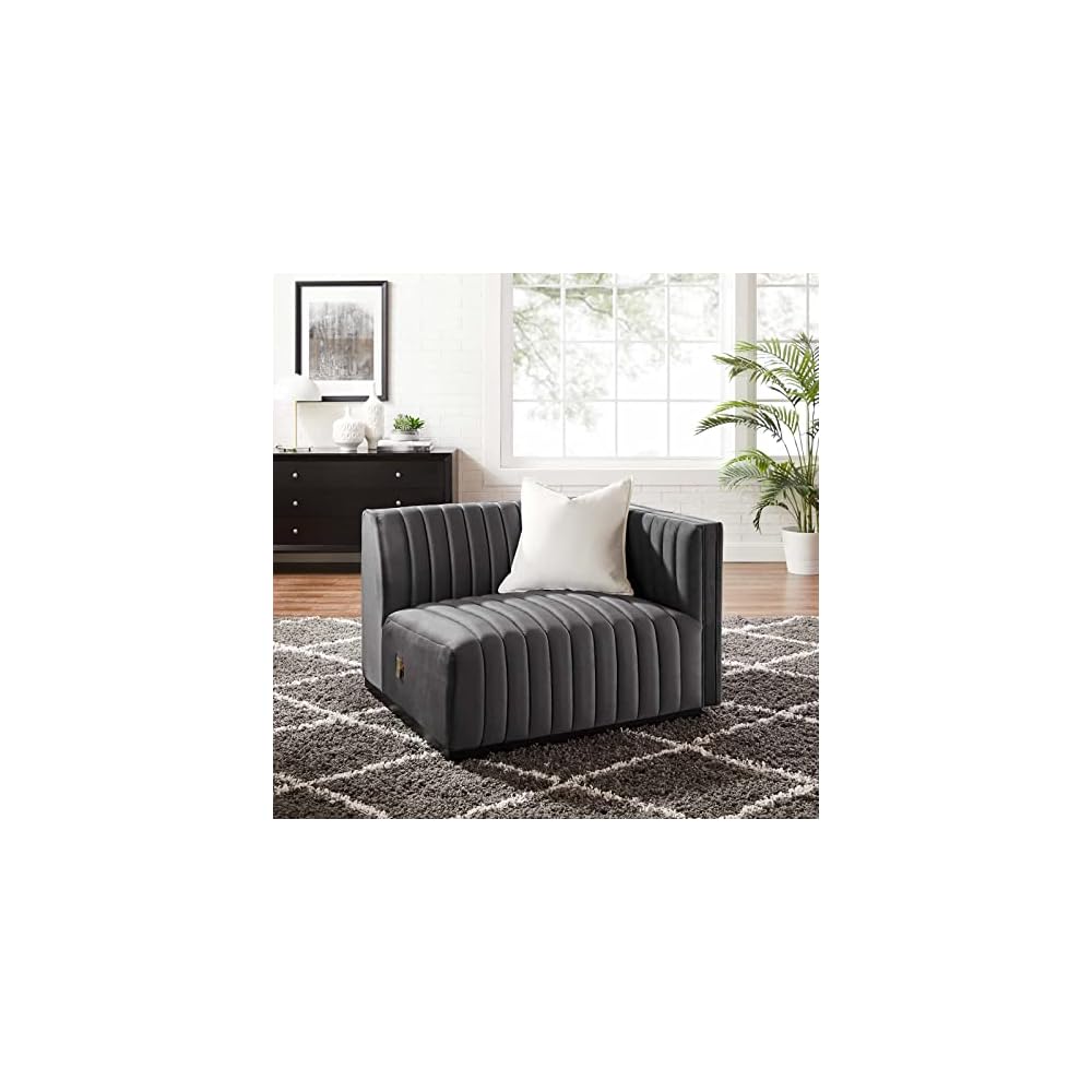 Modway EEI-5500-BLK-GRY Conjure Channel Tufted Performance Velvet Ottoman, Black Gray