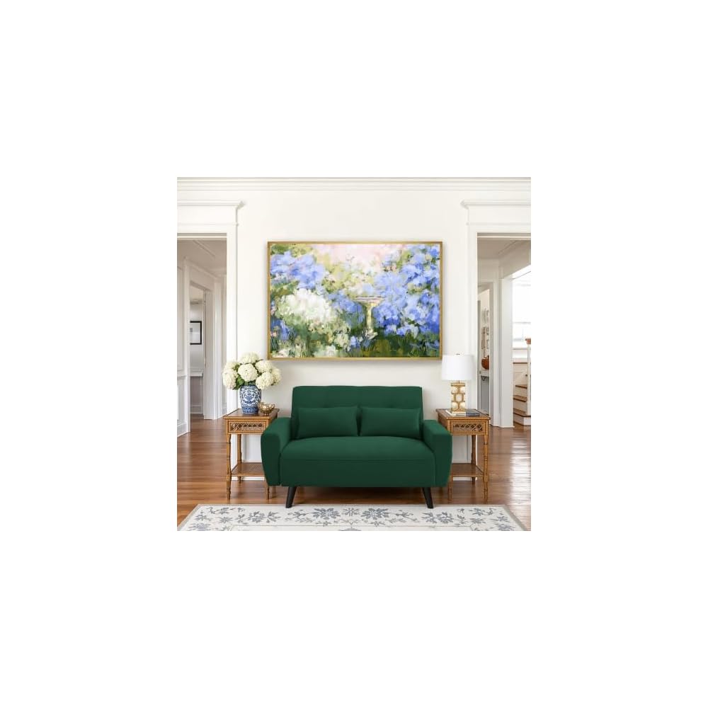 48" Small Loveseat Sofa, Mid Century Modern Love Seat Couch with Back Cushions and Plastic Legs, 2 Seater Couches for Living Room, Bedroom, Small Spaces, Green