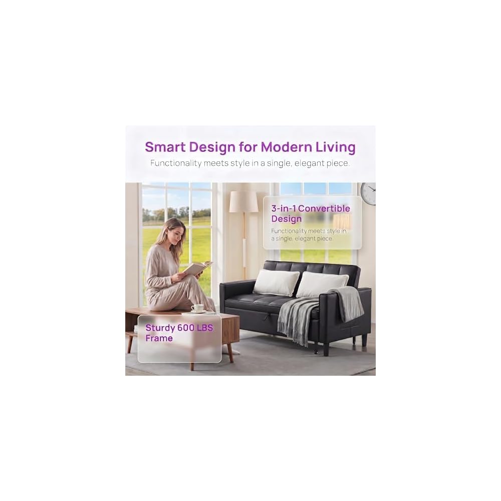 NicBex Leather Sleeper Sofa Bed with Adjustable Backrest & Pockets, Gray