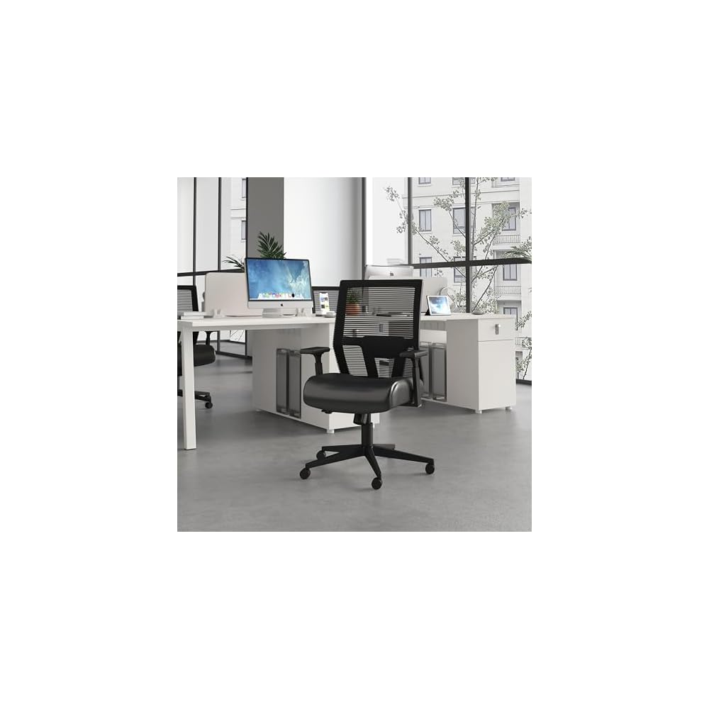 Boss Office Products Mesh Back Vinyl Task Chair with Synchro-Tilt in Black