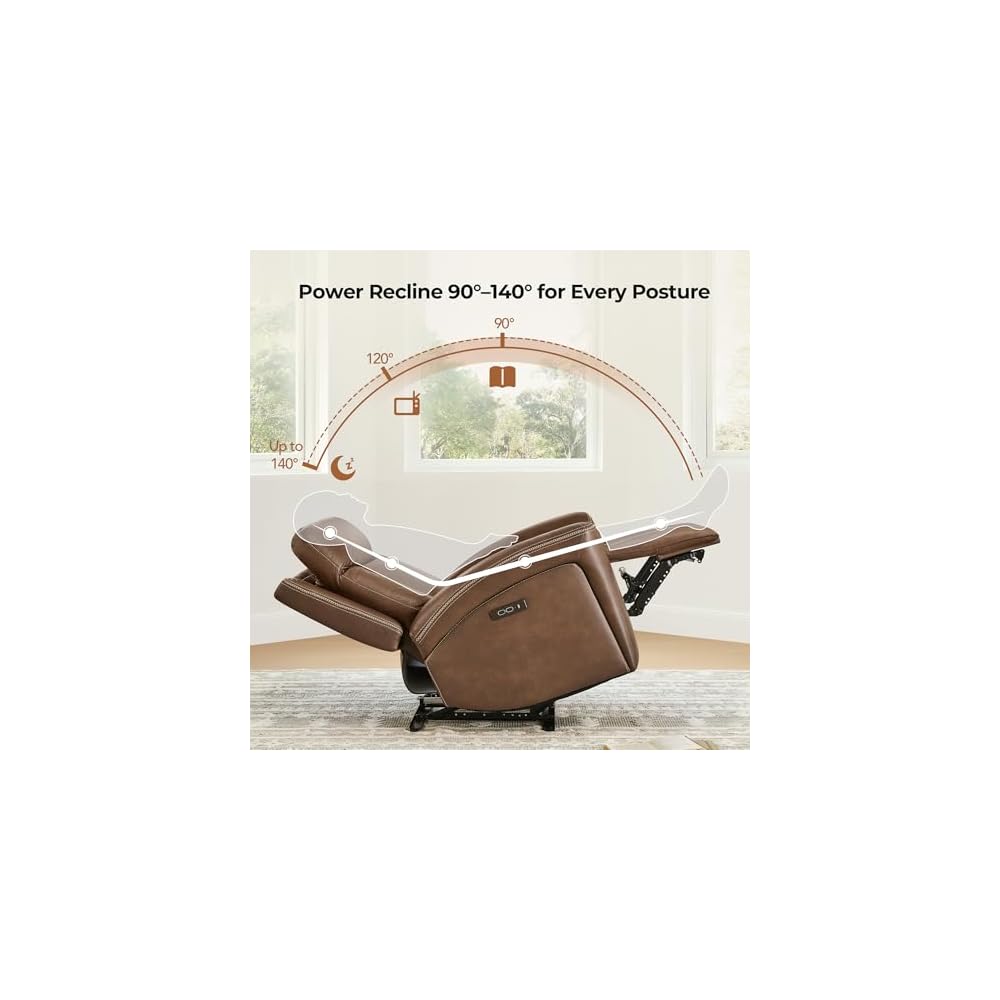 CHITA Genuine Leather Super Zero Gravity Power Recliner Chair, Cafe Brown