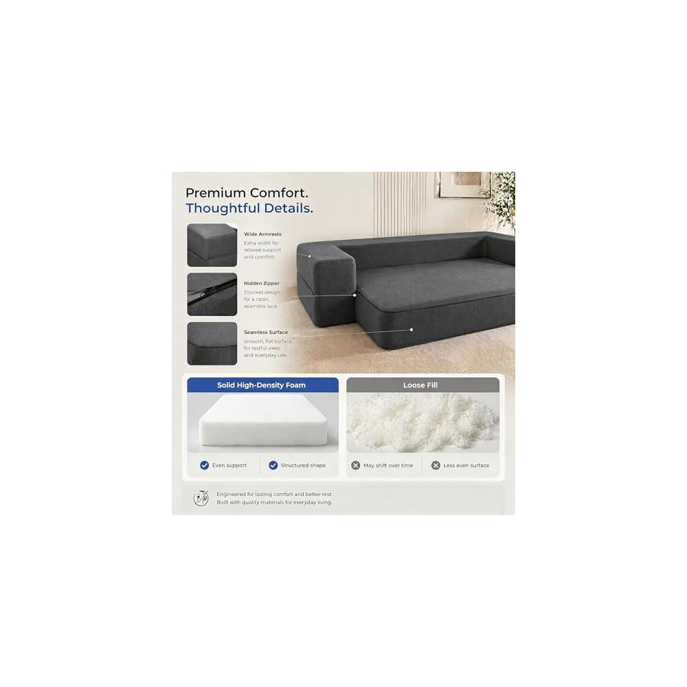 8 Inch Folding Sofa Bed Couch, Memory Foam Convertible Futon Sleeper Chair