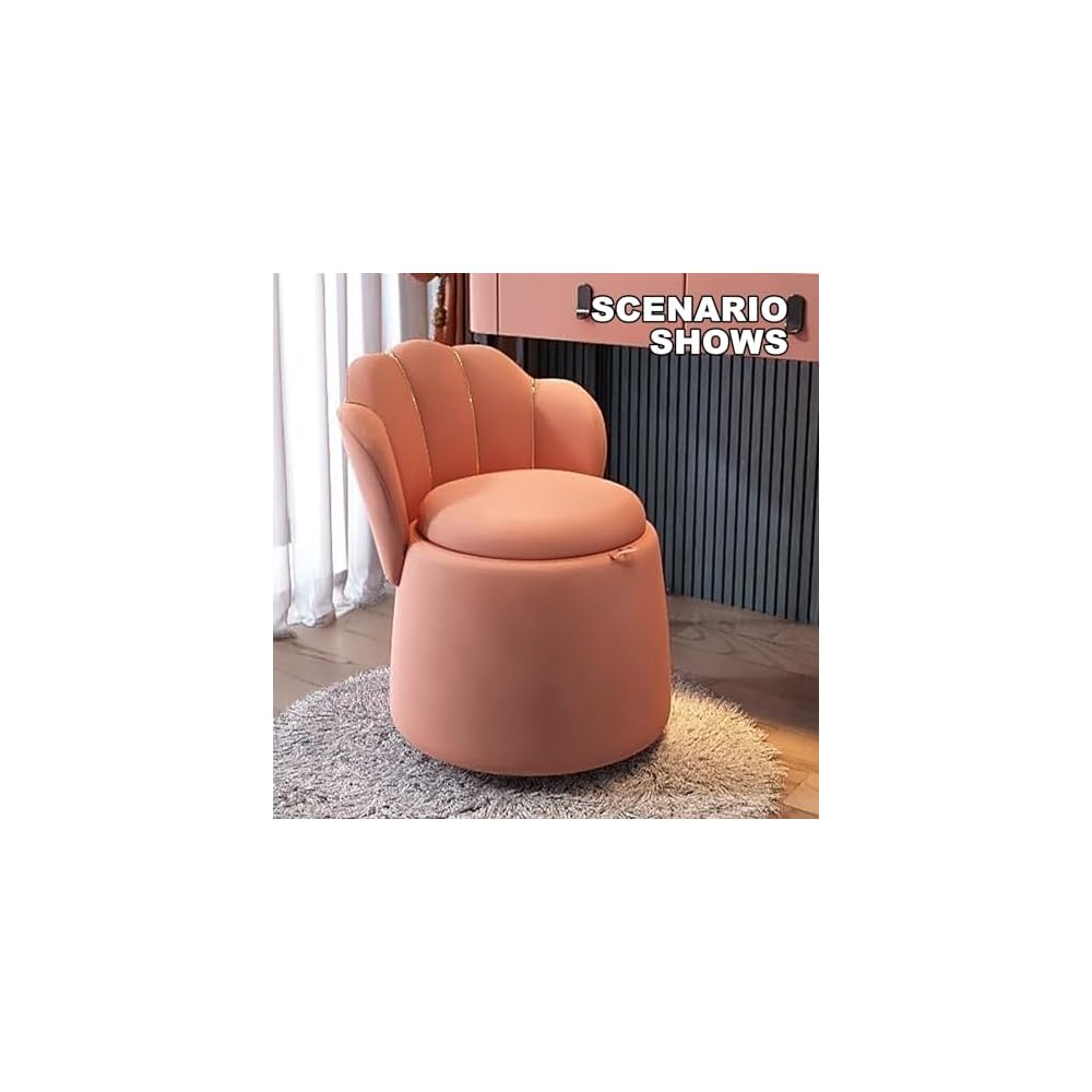 Modern Pink Makeup Chair with Storage Round Sofa Armchair for Bedroom & Living Room Stylish Accent Stool Trendy Club and Home Decoration Seat