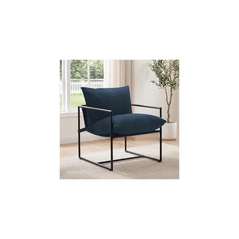 Modern Accent Chair, Upholstered Reading Sling Chair with Metal Frame and Soft Cushion,Stylish Lounge Armchair for Living Room, Bedroom or Office Seating, Ivory