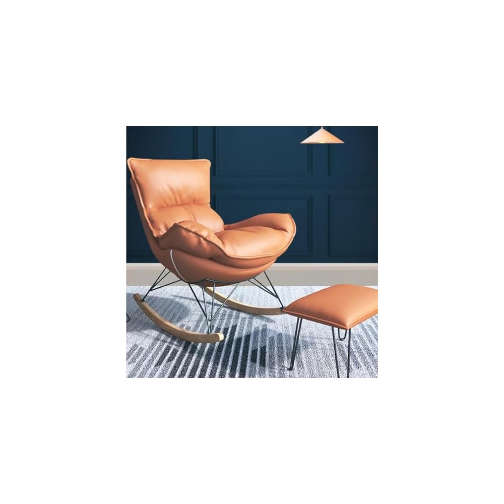 Sofa Rocking Chair Tech Cloth Armchair with Ottoman Mid Century Rocker Recliner,Upholstered Comfy Rocking Chair for Bedroom Living Room(E)