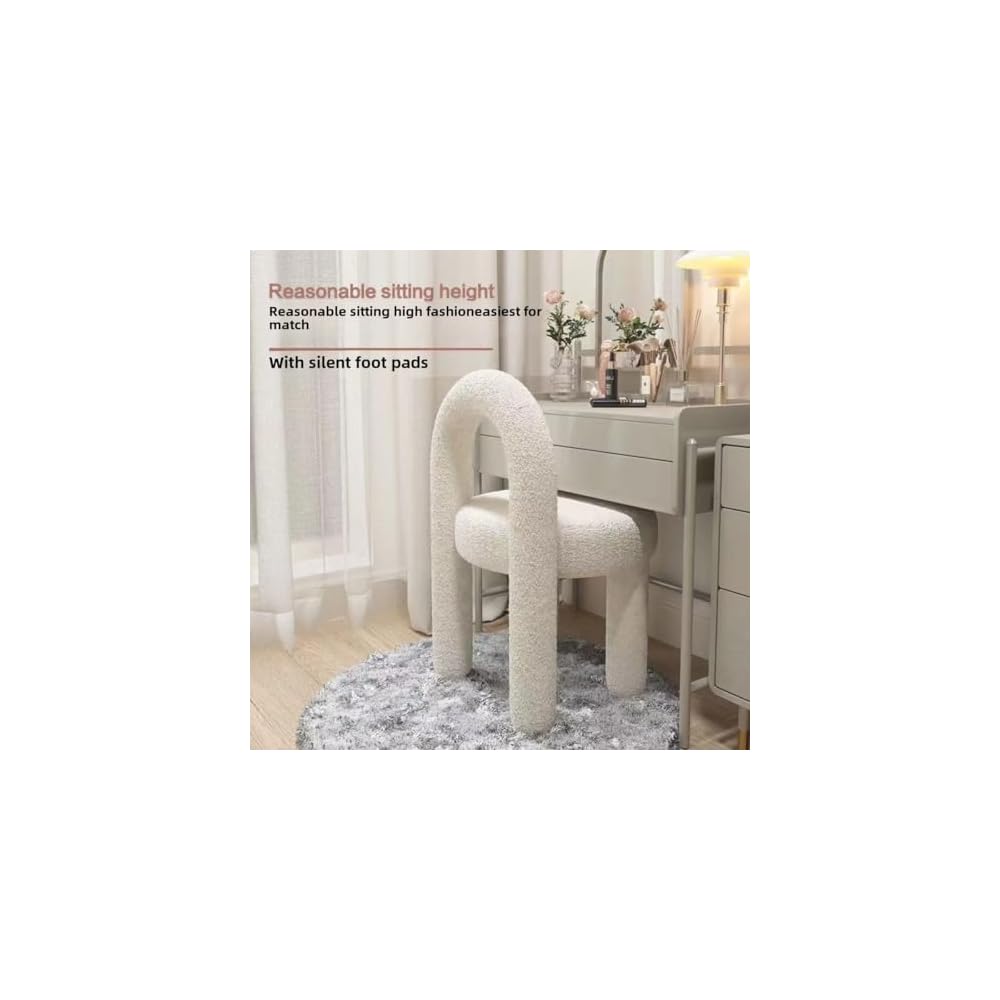 Elegant Arched Vanity Chair with Artificial Lamb Wool and High-Density Sponge for Comfort (Grey)