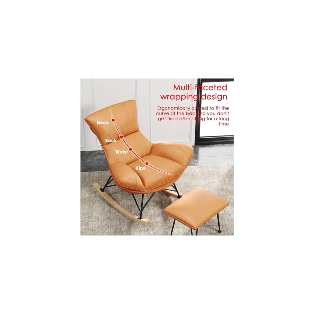 Living Room Sofa Rocking Chair Recliner,Leisure Rocking Chair, Soft Rocking Chair with Footstool,Comfy Upholstered Rocking Chair,Glider Rocker(Orange)