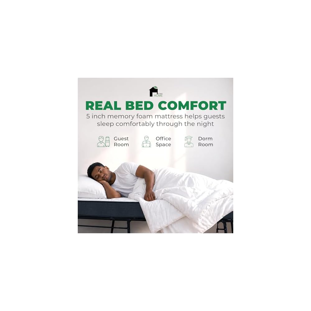 EconoHome Folding Bed with Mattress - 75x39 Twin Size Frame - Portable Rollaway Guest Bed with 5-inch Memory Foam Mattress - Space-Saving Foldable Design for Easy Storage (39 Inch)