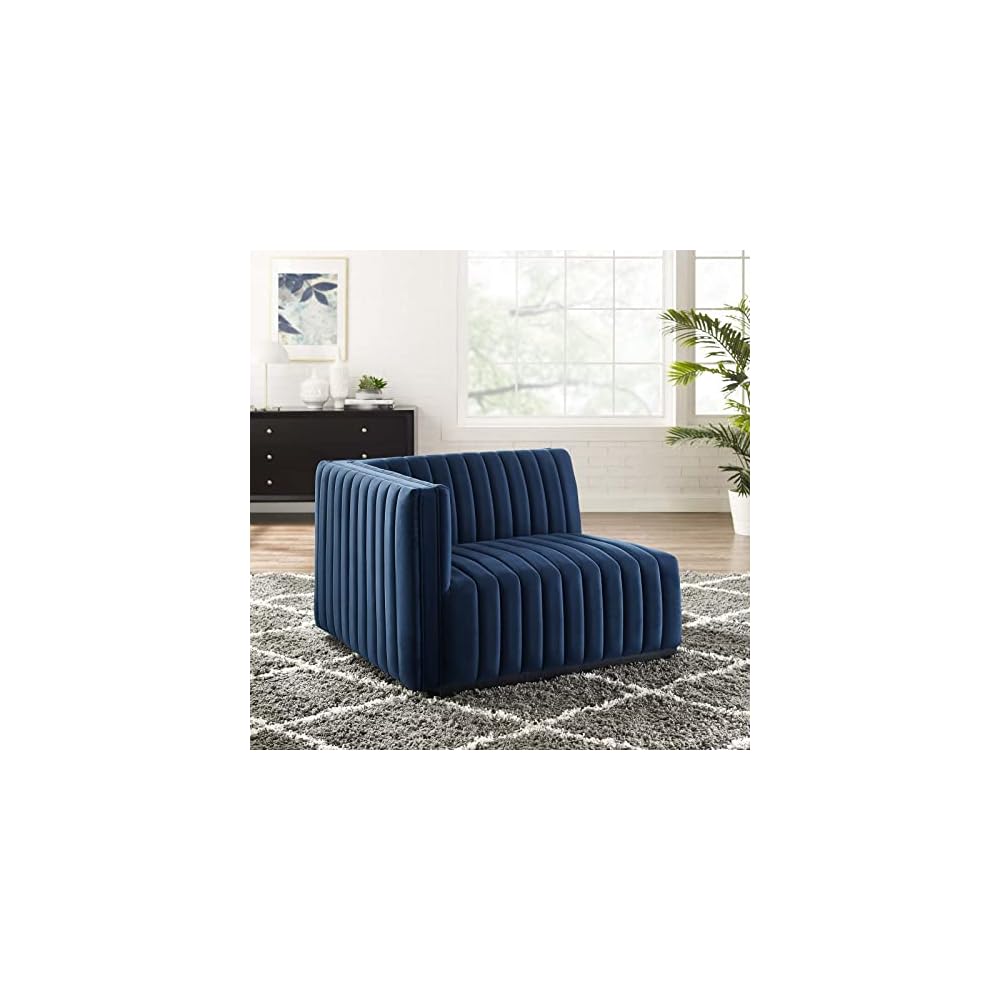 Modway EEI-5500-BLK-GRY Conjure Channel Tufted Performance Velvet Ottoman, Black Gray
