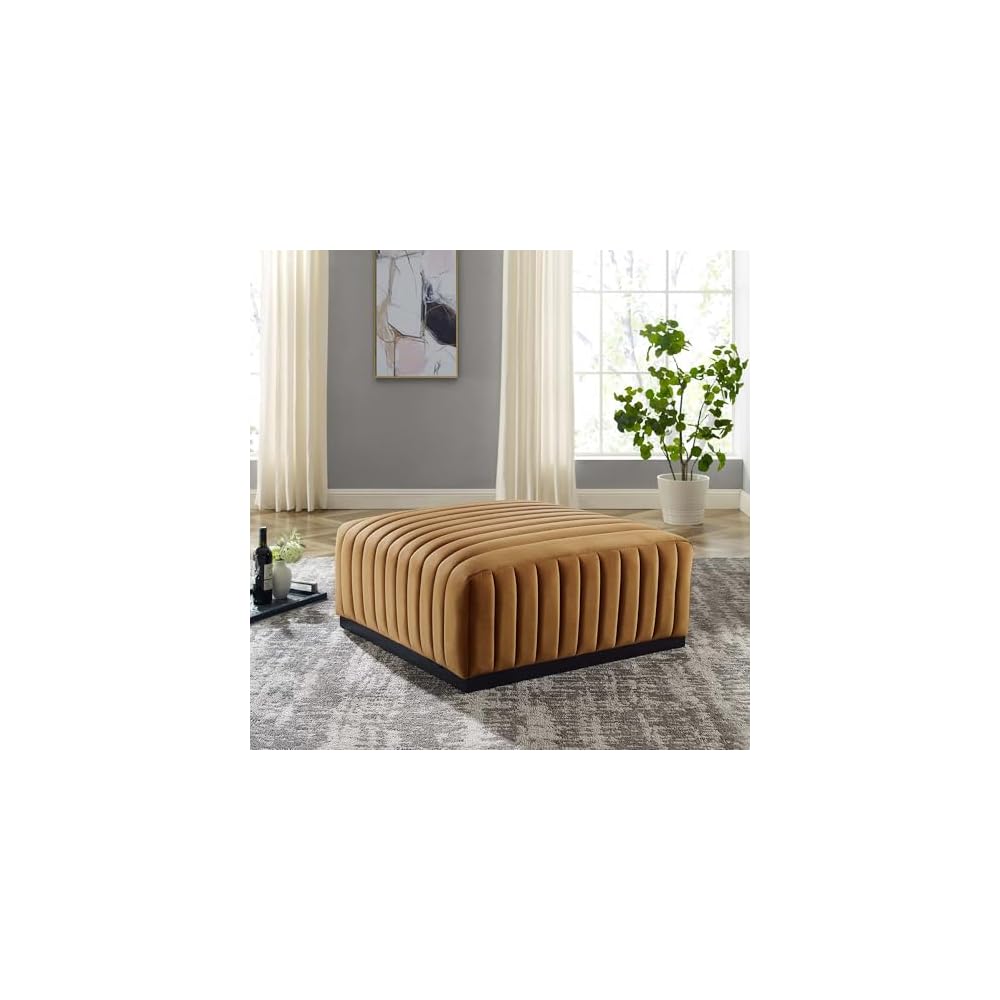 Modway EEI-5500-BLK-GRY Conjure Channel Tufted Performance Velvet Ottoman, Black Gray