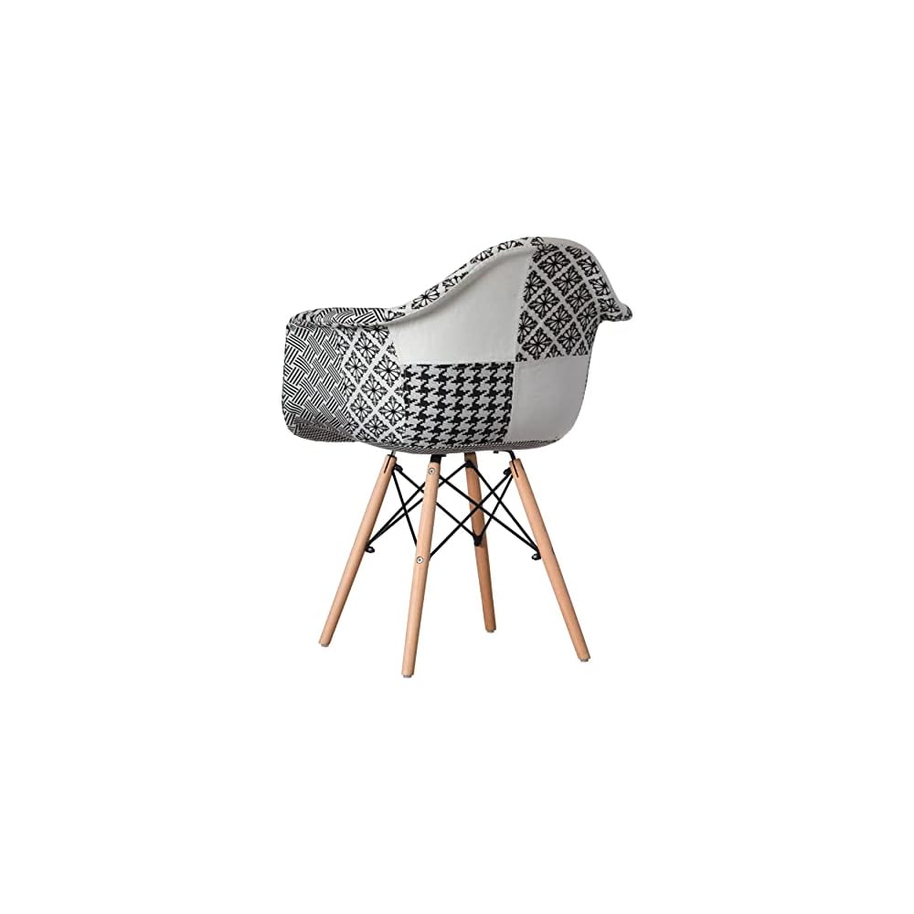 Mid-Century Modern Fabric Arm Chairs Set of 2, Barrel Accent Chairs for Living Room, Beech Wooden Legs, Black and White