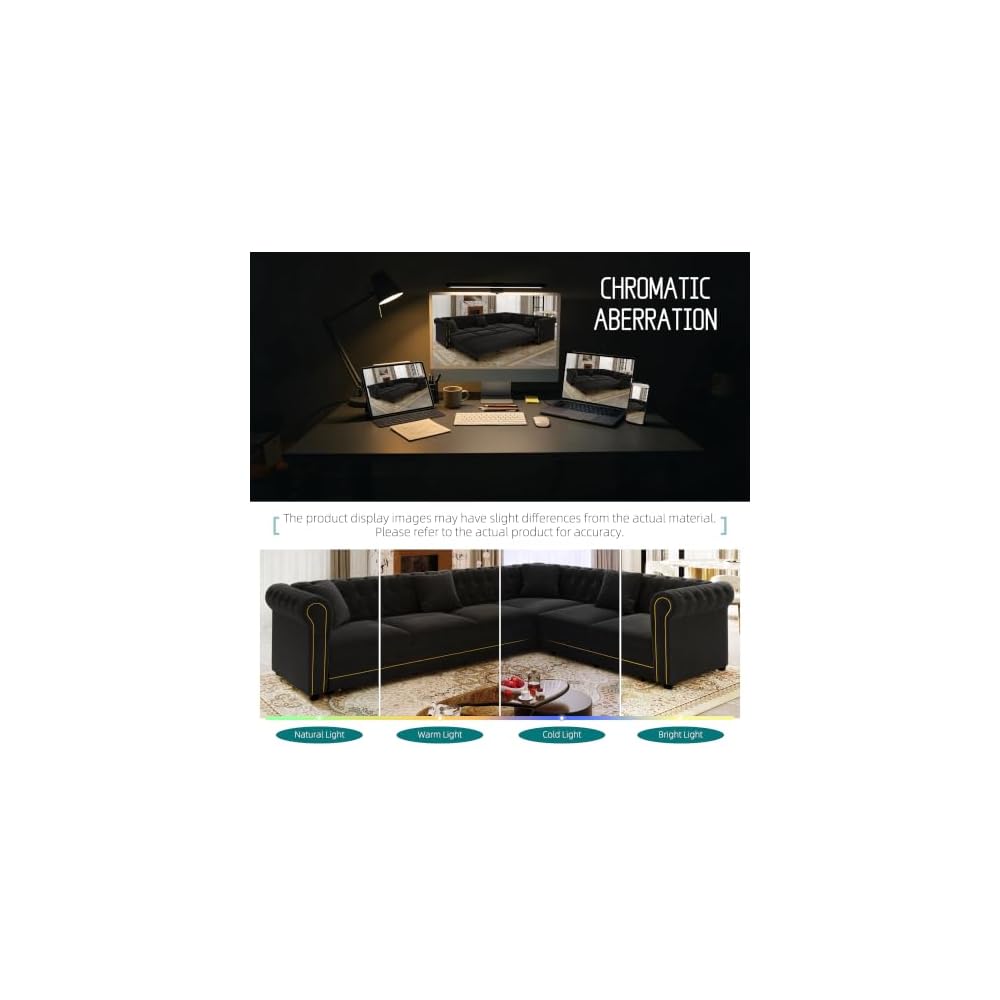 HANXIN 115.3" L-Shaped Sofa Couch with Pull Out Bed, Oversize Convertible Sectional Sleeper Sofa with Button Tufted & Rolled Arm, 6 Seat Velvet Upholstered Couches for Living Room(Black)