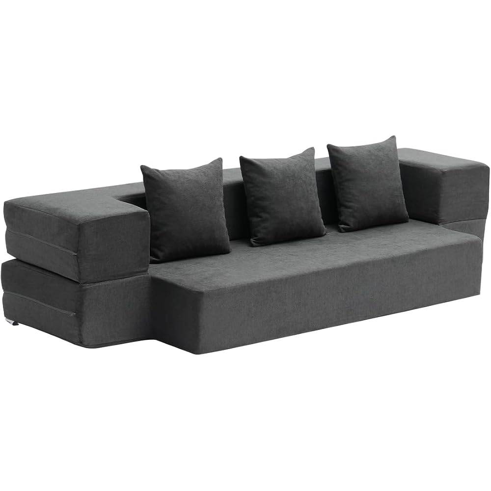 VEVOR Folding Sofa Bed, 3-in-1 Foldable Couch Bed with 3 Pillows and Washable Cover, 25D High Density Memory Foam Convertible Sleeper Chair Bed, Futon Couch, Dark Grey(Twin XL)