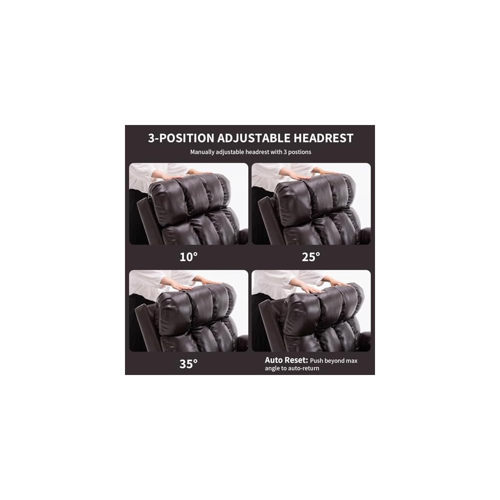 Lay Flat Recliner Lift Chair with Headrest,Infinite Positon Power Lift Recliner Chair for Elderly, Zero Gravity Leather Recliner with Extended Footrest, USB Type C, Cup Holders,Massage and Heat Brown