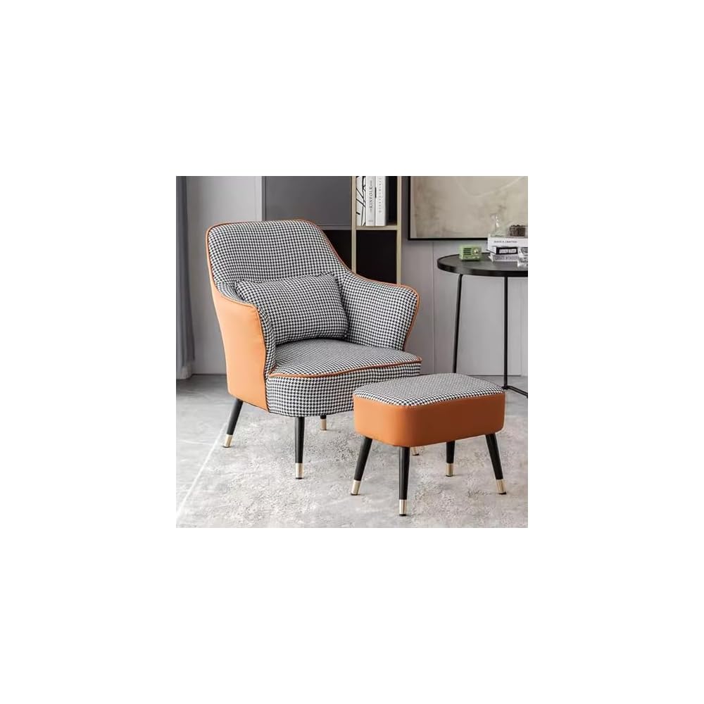 Modern Armchair with Waist Pillow,Adult Lazy Sofa Chair Ergonomic Backrest,Upholstered Leisure Chair for Living Room Office,Relax Side Chair Guest Chair (Color : Brown 2, Size : Without)