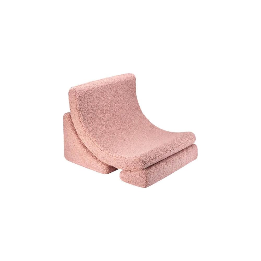 Modern Sculptural Moon Lounge Chair, Adjustable Fiberglass Accent Chair with Teddy Fabric for Living Room, Bedroom (Pink)