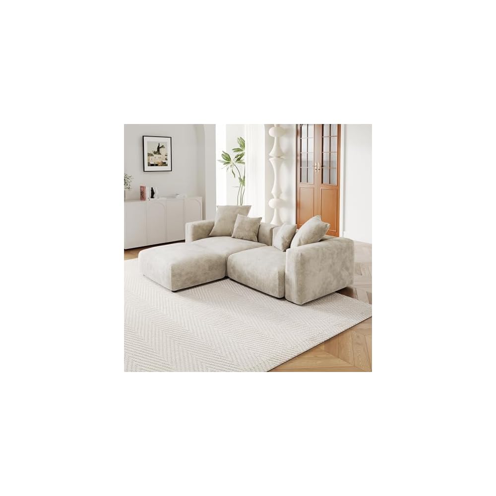 JACH Corduroy Modular Sectional Couch, Oversized Sectional Sofa with Chaise Ottoman, Cushion Covers Removable, Modern Deep 2-Seat Couches for Living Room, Office (Beige)