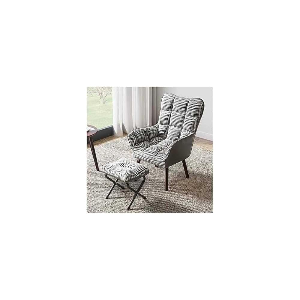 Velvet Accent Chair with Ottoman – Slish Solid Wood Legs – Ideal for Living Room & Bedroom – Comfort & Fur Piece
