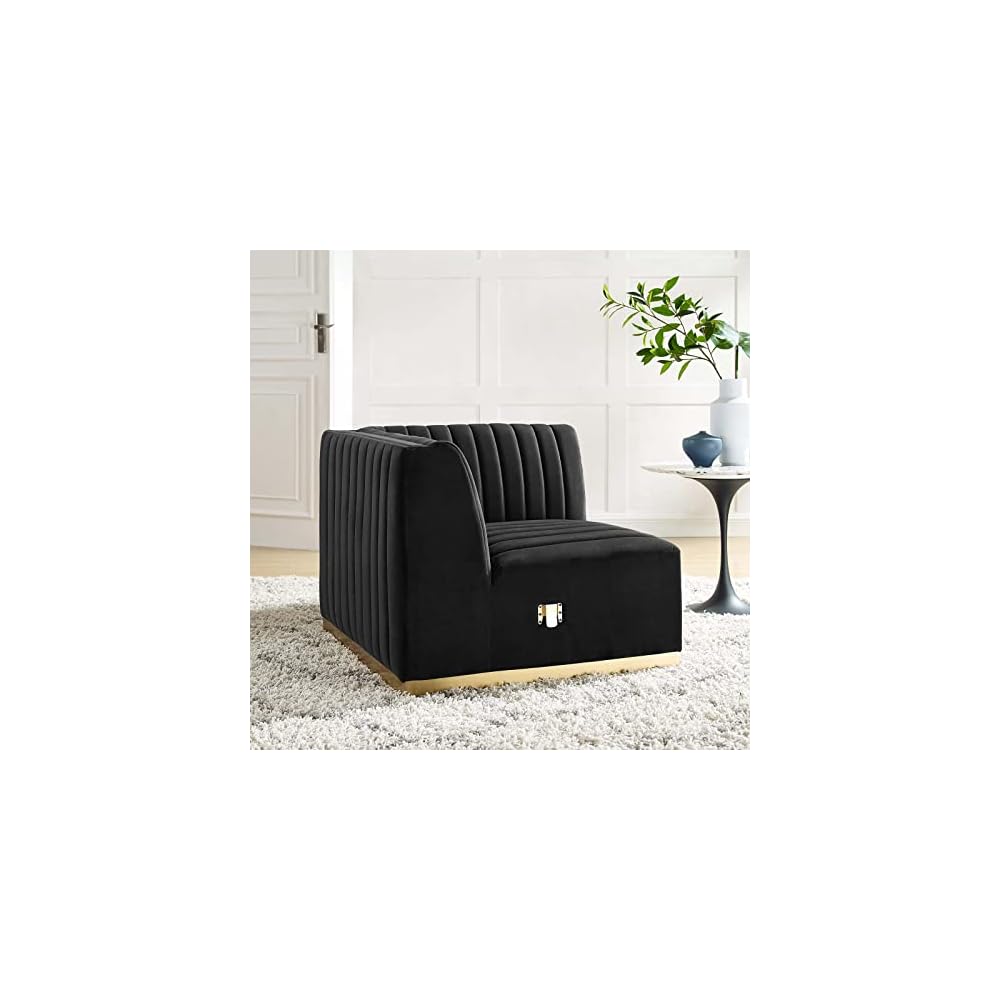 Modway EEI-5500-BLK-GRY Conjure Channel Tufted Performance Velvet Ottoman, Black Gray